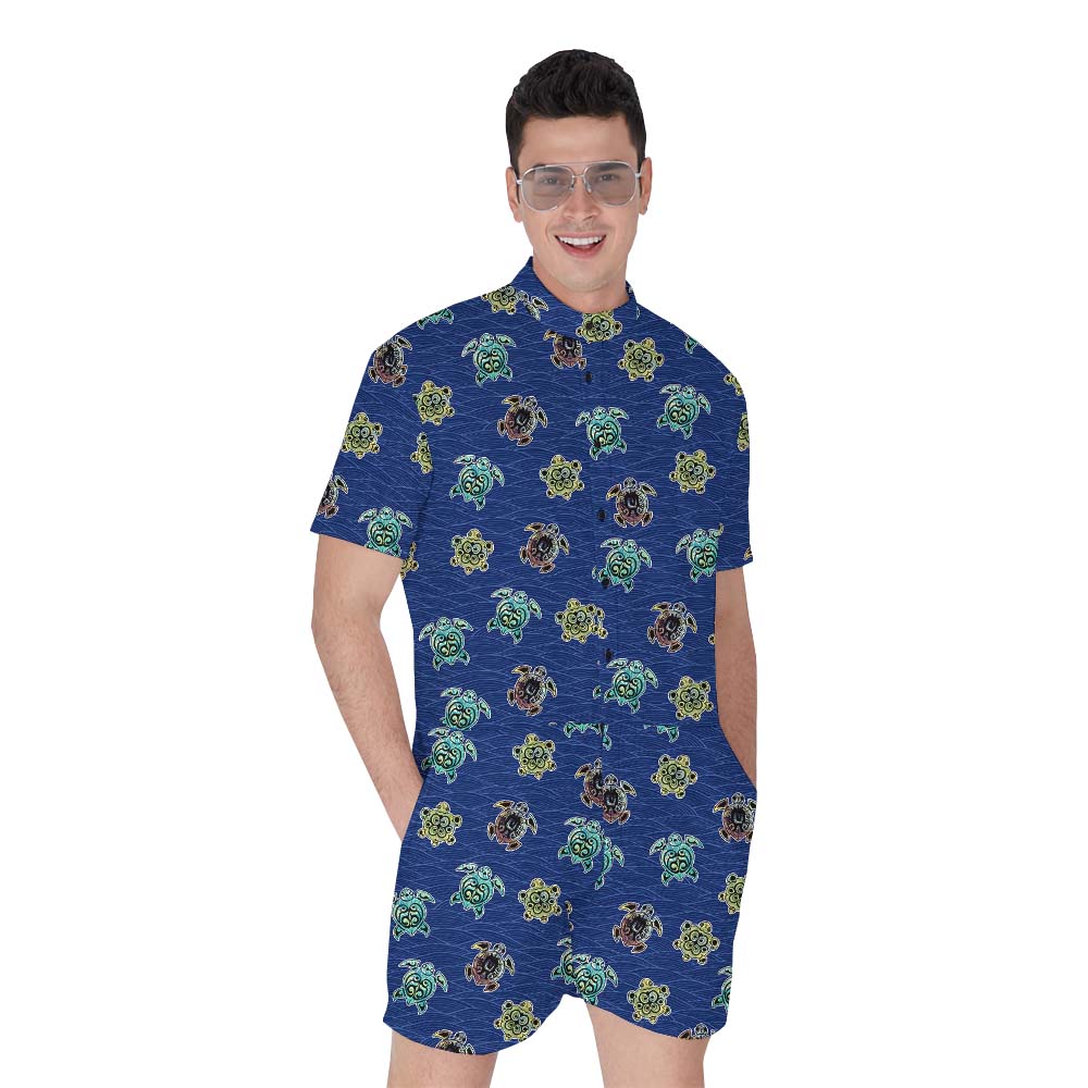 Sea Turtle Men's Hawaiian Romper Blue - variant image 1