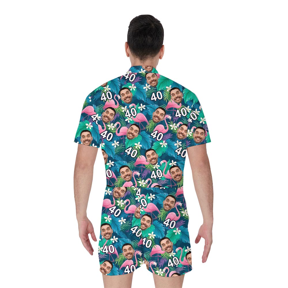 Custom Birthday Tropical Flamingo Romper For Men