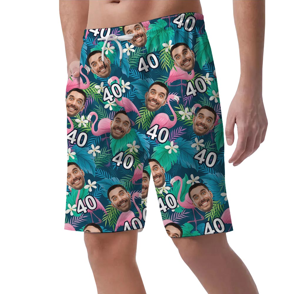 Personalized Birthday Party Flamingo Men's Hawaiian Shorts
