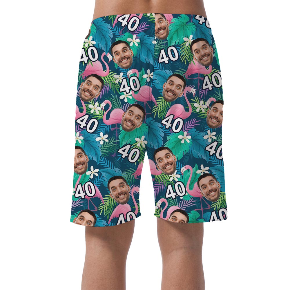 Personalized Birthday Party Flamingo Men's Hawaiian Shorts