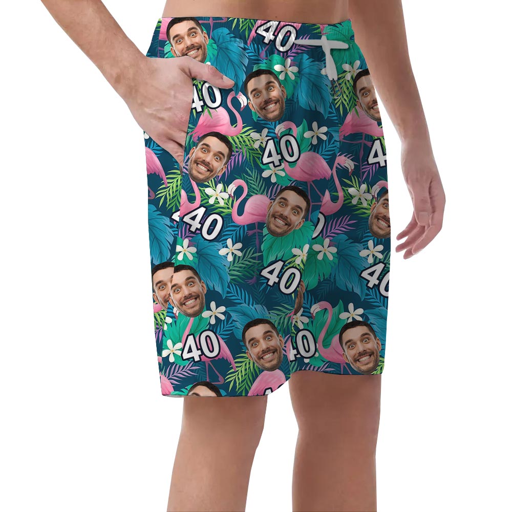 Personalized Birthday Party Flamingo Men's Hawaiian Shorts