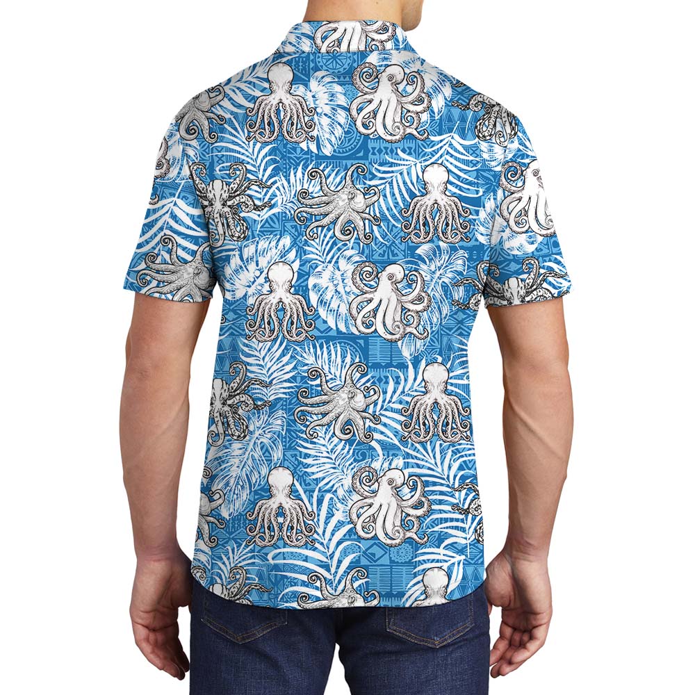 Octopus Blue Men's Collared Polo Shirt