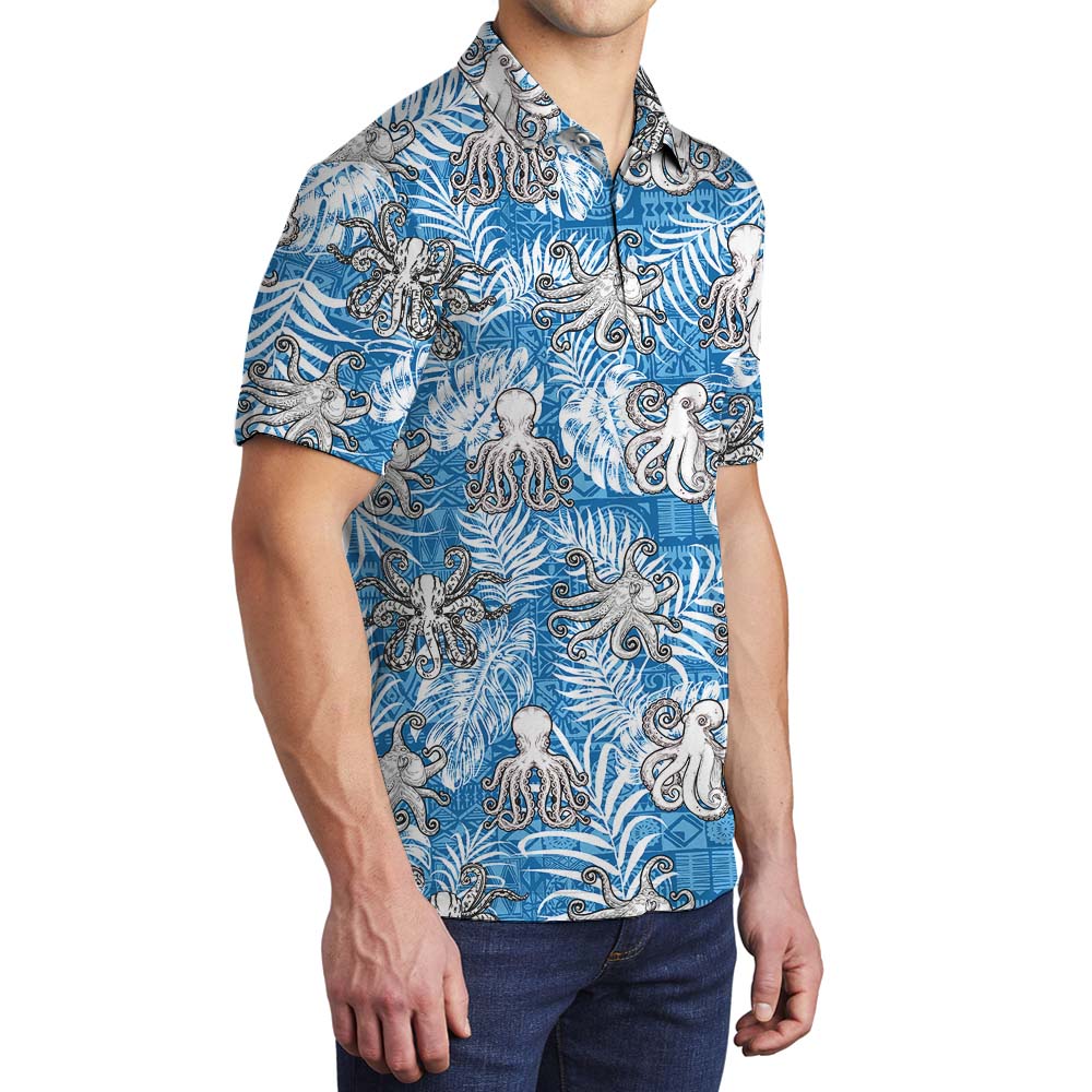 Octopus Blue Men's Collared Polo Shirt