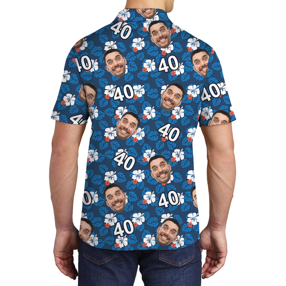 Personalized Men's Hawaiian Polo Shirt With Face And Age