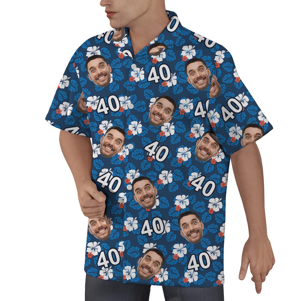 Custom Birthday Men's Hawaiian Shirt With Face And Age