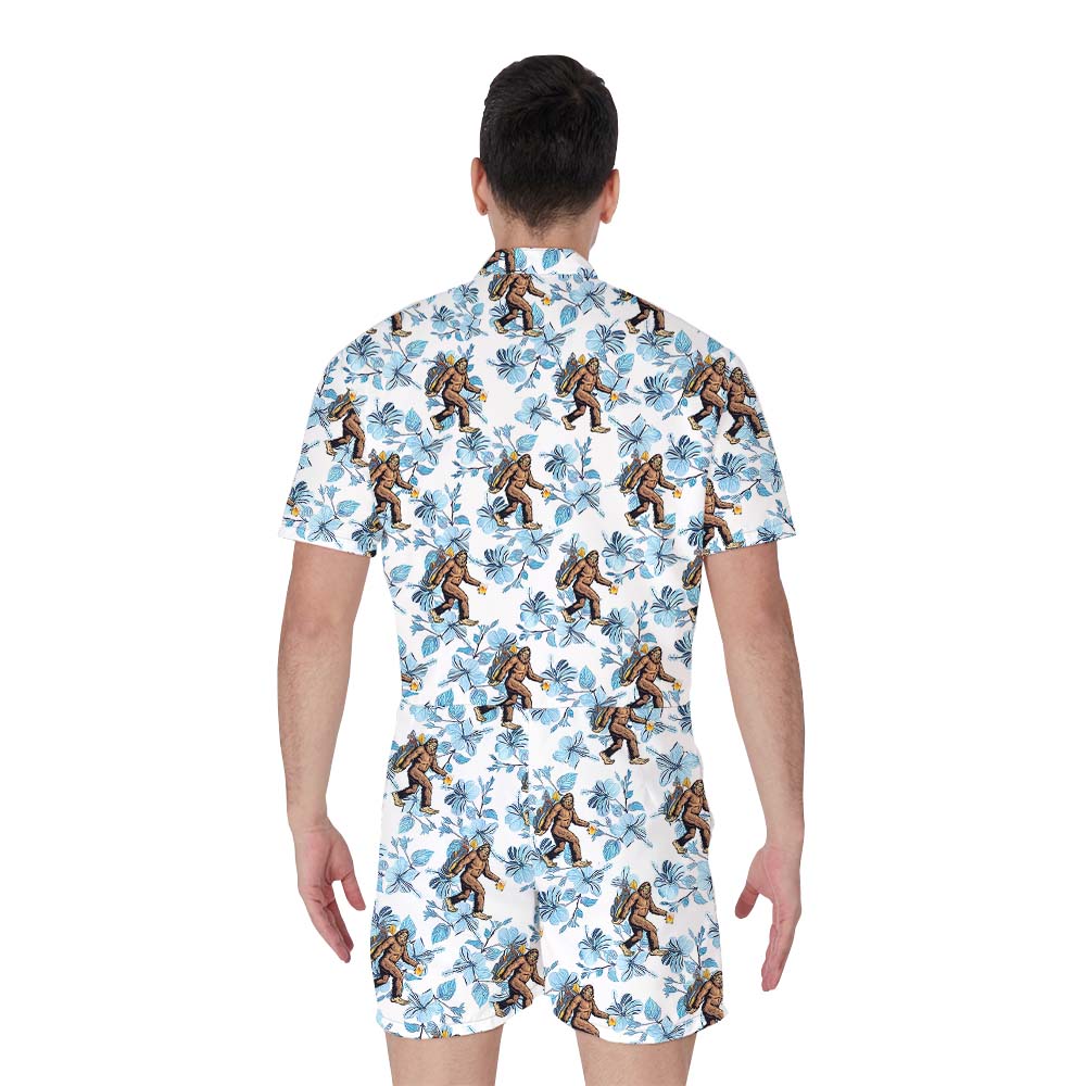 Bigfoot Holding Beer Floral Men's Golf Romper