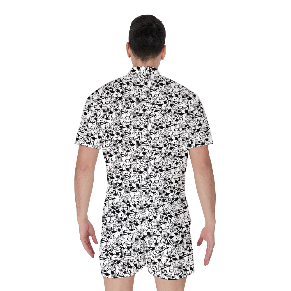Vintage Mickey Steamboat Willie Hawaiian Romper For Men