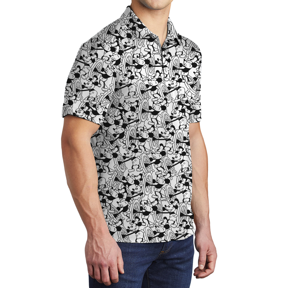 Funny Mickey Steamboat Willie Men's Hawaiian Polo Golf Shirt