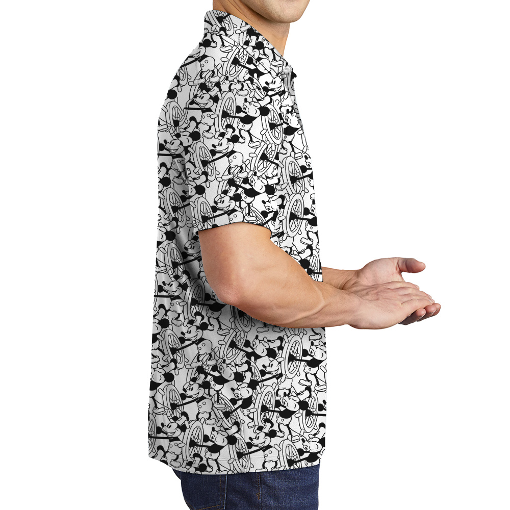 Funny Mickey Steamboat Willie Men's Hawaiian Polo Golf Shirt