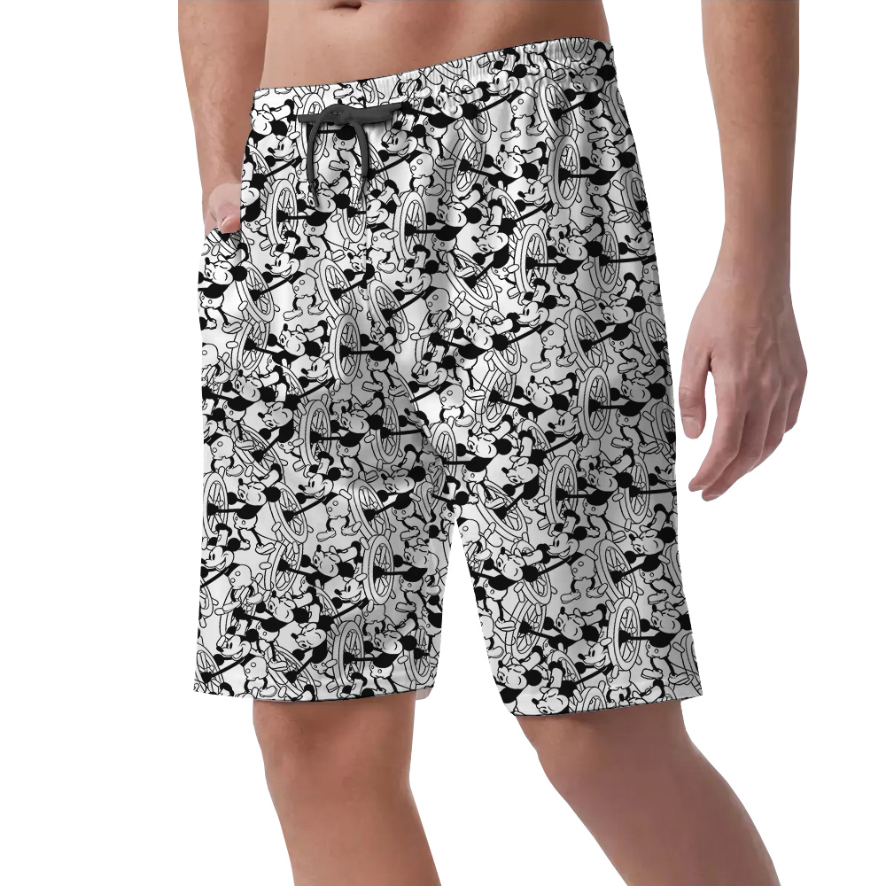 Cute Mickey Steamboat Willie Vintage Aloha Beach Shorts For Men