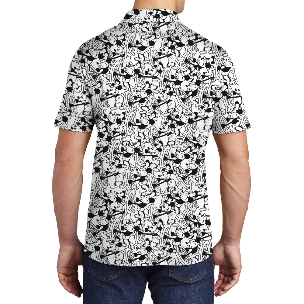 Funny Mickey Steamboat Willie Men's Hawaiian Polo Golf Shirt
