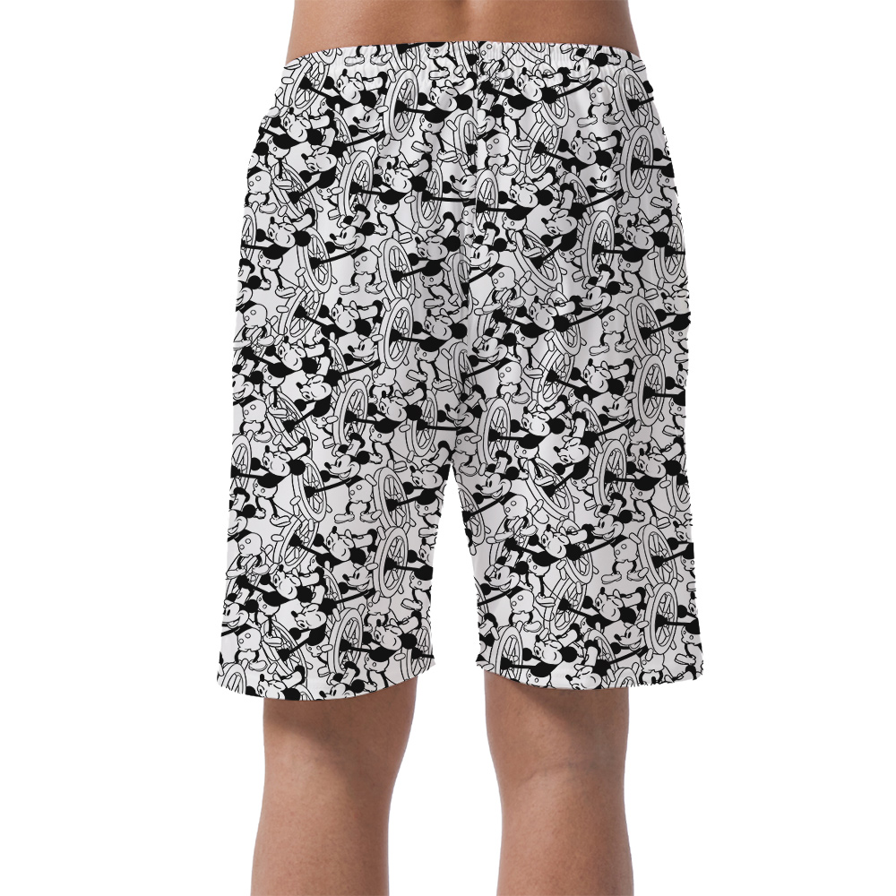 Cute Mickey Steamboat Willie Vintage Aloha Beach Shorts For Men