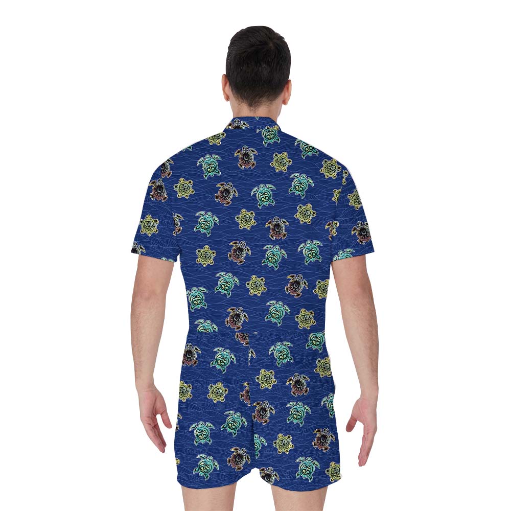 Sea Turtle Men's Hawaiian Romper Blue