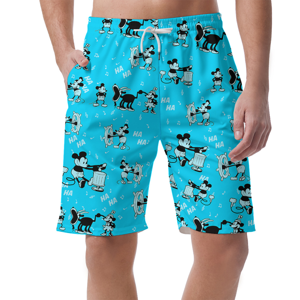 Cute Mickey Steamboat Willie Classic Blue Hawaiian Summer Shorts For Men - variant image 1