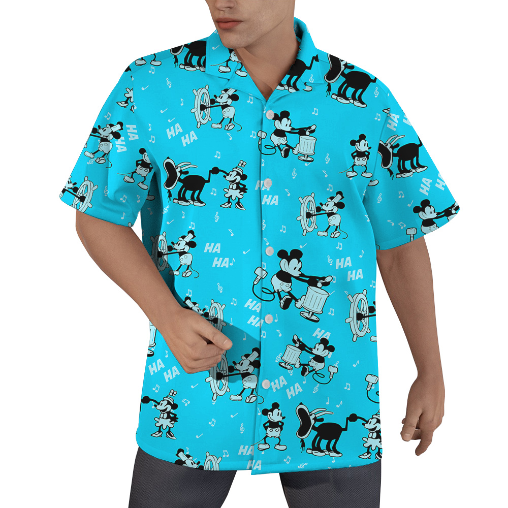 Classic Steamboat Willie Mickey Blue Hawaiian Shirt - variant image 1