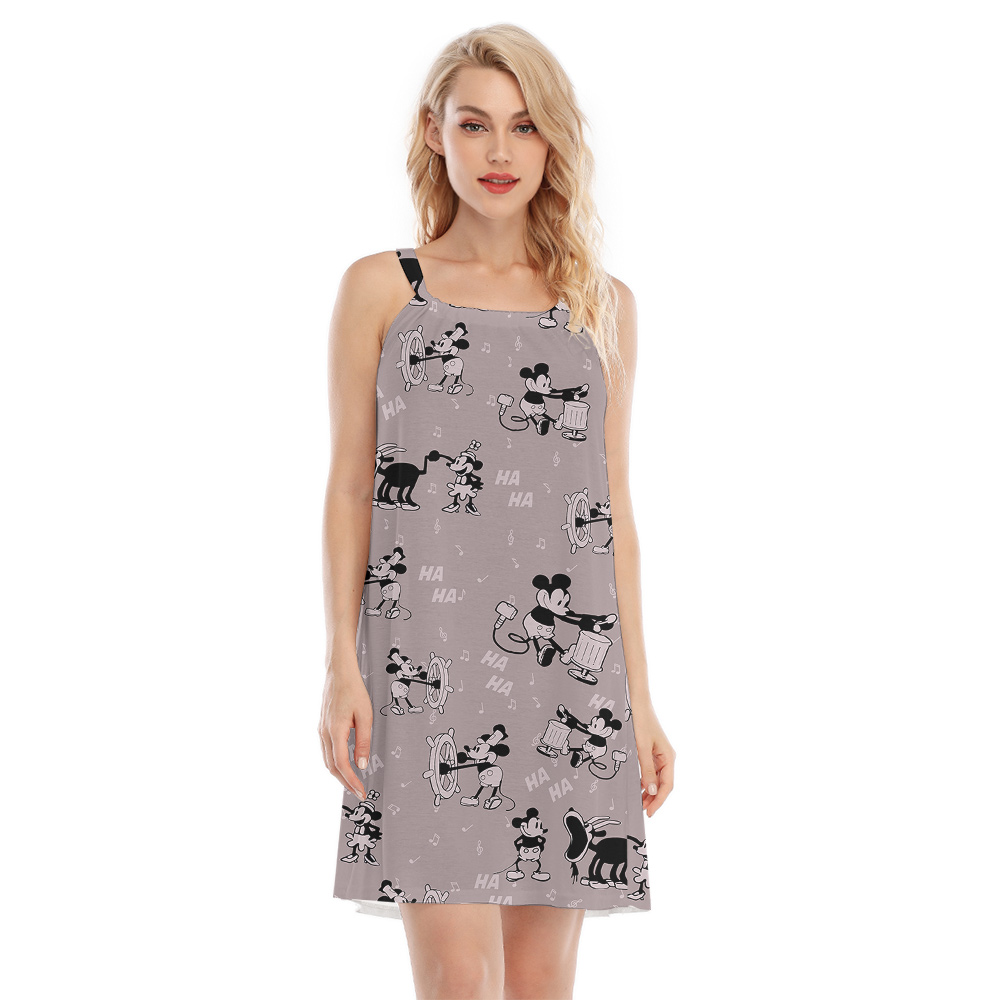 Vintage Steamboat Willie Mickey Pink Hawaiian Dress For Women - variant image 1