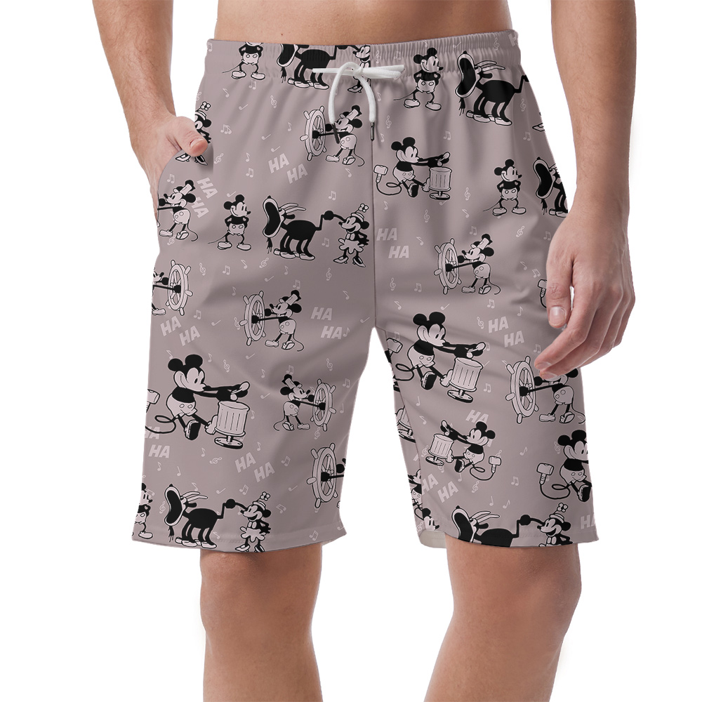 Classic Mickey Steamboat Willie Pink Hawaiian Beach Shorts For Men - variant image 1
