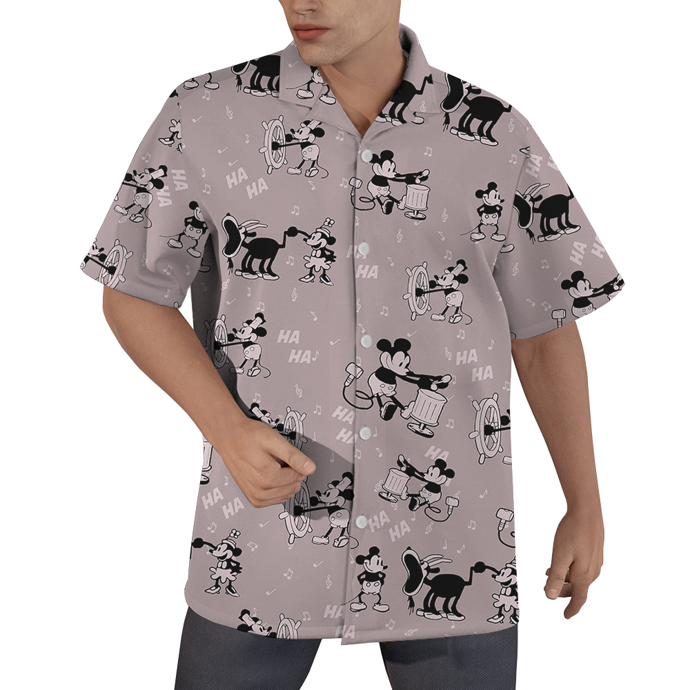 Vintage Steamboat Willie Mickey Pink Hawaiian Button Up Shirt - variant image 1