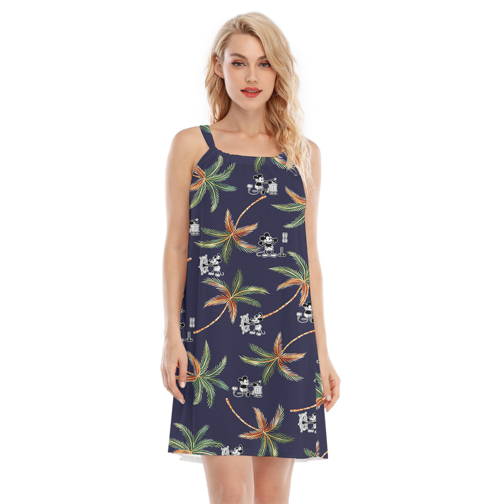 Cute Mickey Steamboat Willie Tropical Palm Tree Navy Hawaiian Cami Dress - variant image 1