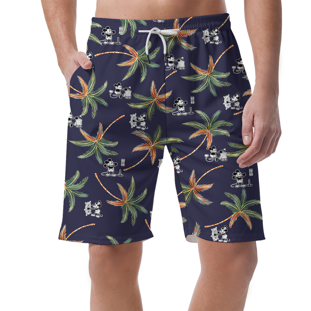 Steamboat Willie Mickey Palm Tree Navy Hawaiian Beach Shorts For Men - variant image 1