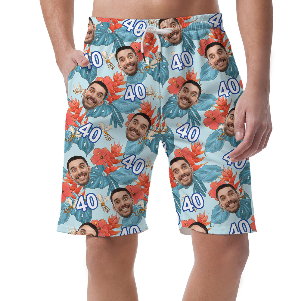 Custom Face and Age Funny Blue Birthday Hawaiian Short for Men - variant image 1
