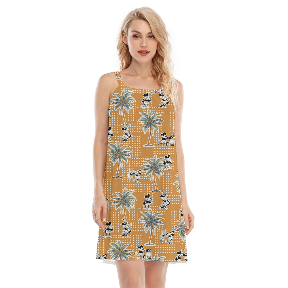 Vintage Palm Trees Mickey Steamboat Willie Yellow Hawaiian Dress - variant image 1
