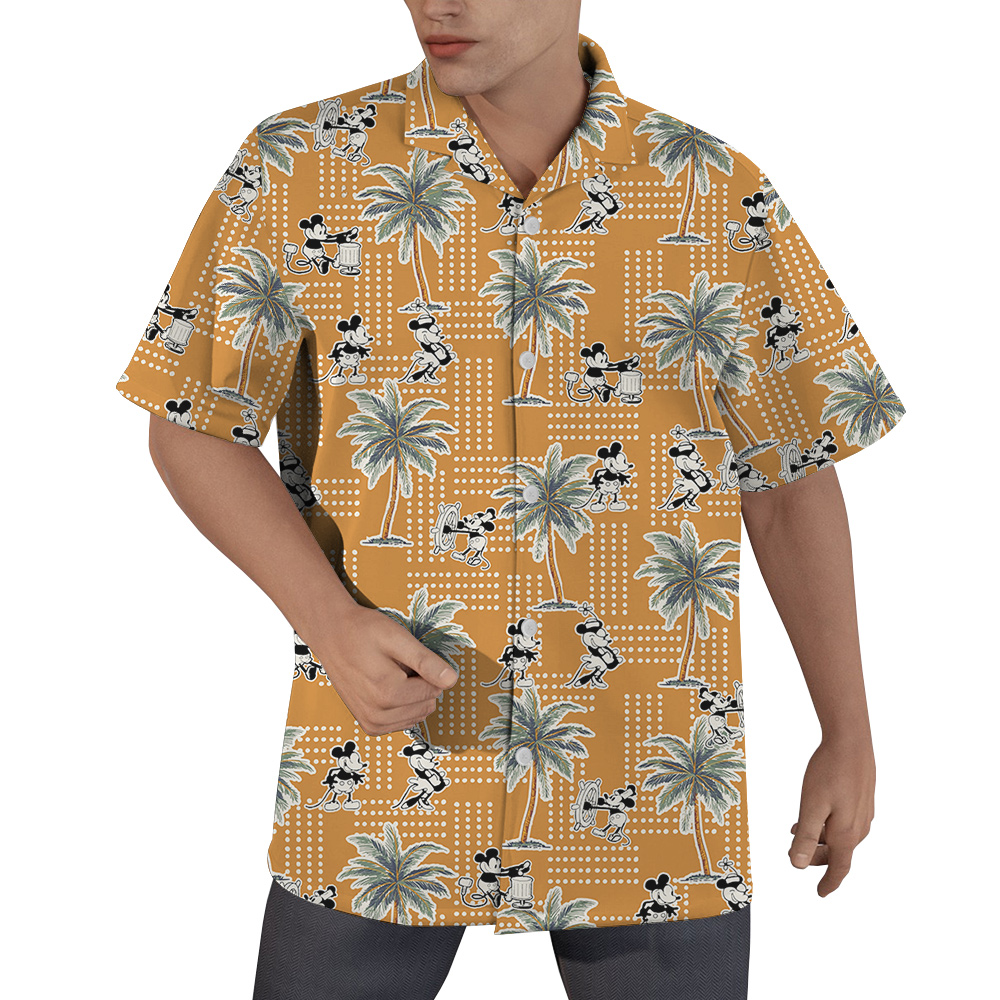Steamboat Willie Mickey Palm Trees Yellow Vintage Hawaiian Shirt - variant image 1
