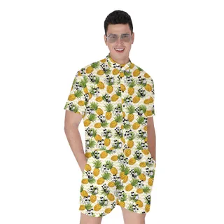 Funny Mickey Steamboat Willie Tropical Pineapple Yellow Hawaiian Romper For Men