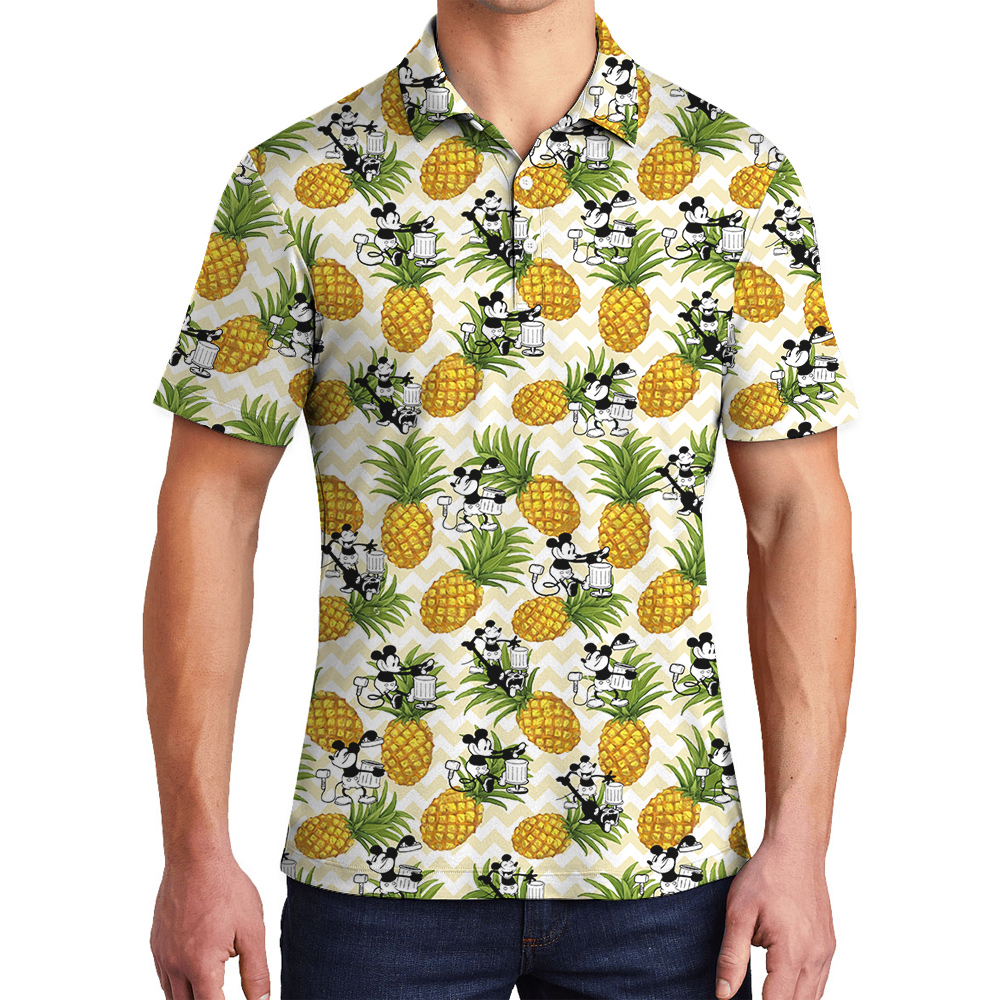 Cute Mickey Steamboat Willie Yellow Pineapple Hawaiian Polo Shirt - variant image 1