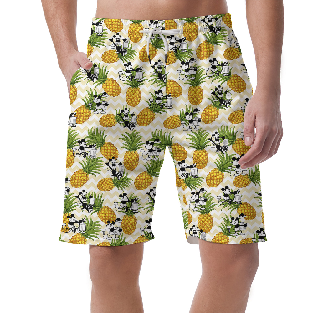 Tropical Pineapple Mickey Steamboat Willie 1928 Hawaiian Beach Shorts For Men - variant image 1
