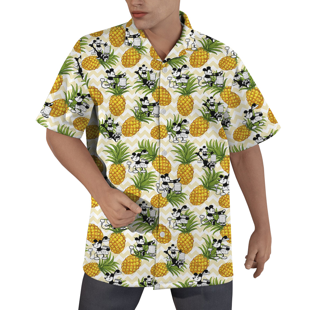 Funny Mickey Steamboat Willie Pineapple Yellow Hawaiian Shirt - variant image 1