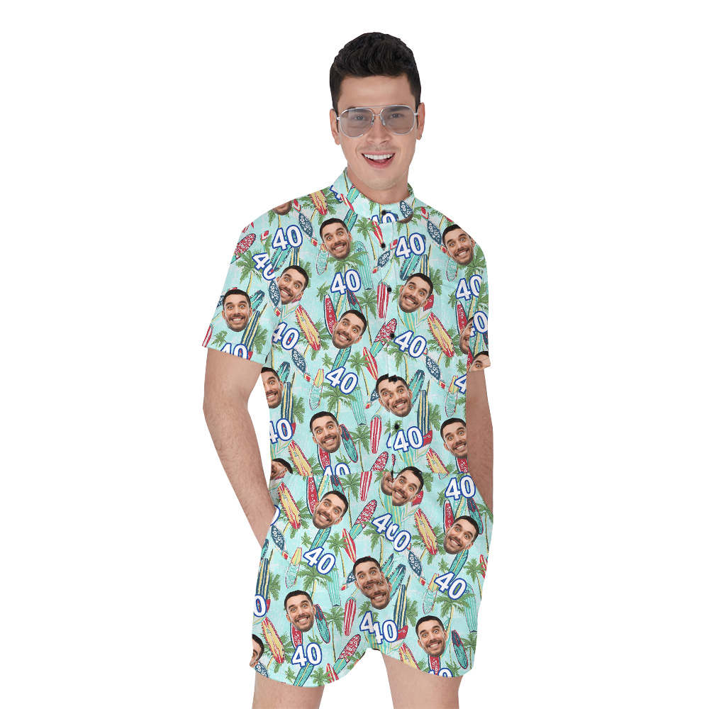 Birthday Hawaiian Romper Mens for Surfer Lovers with Custom Face and Age - variant image 1