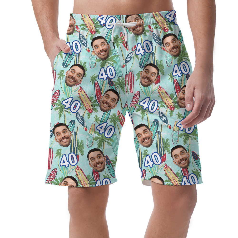 Birthday Hawaiian Short Mens for Surfer Lovers with Custom Face and Age - variant image 1