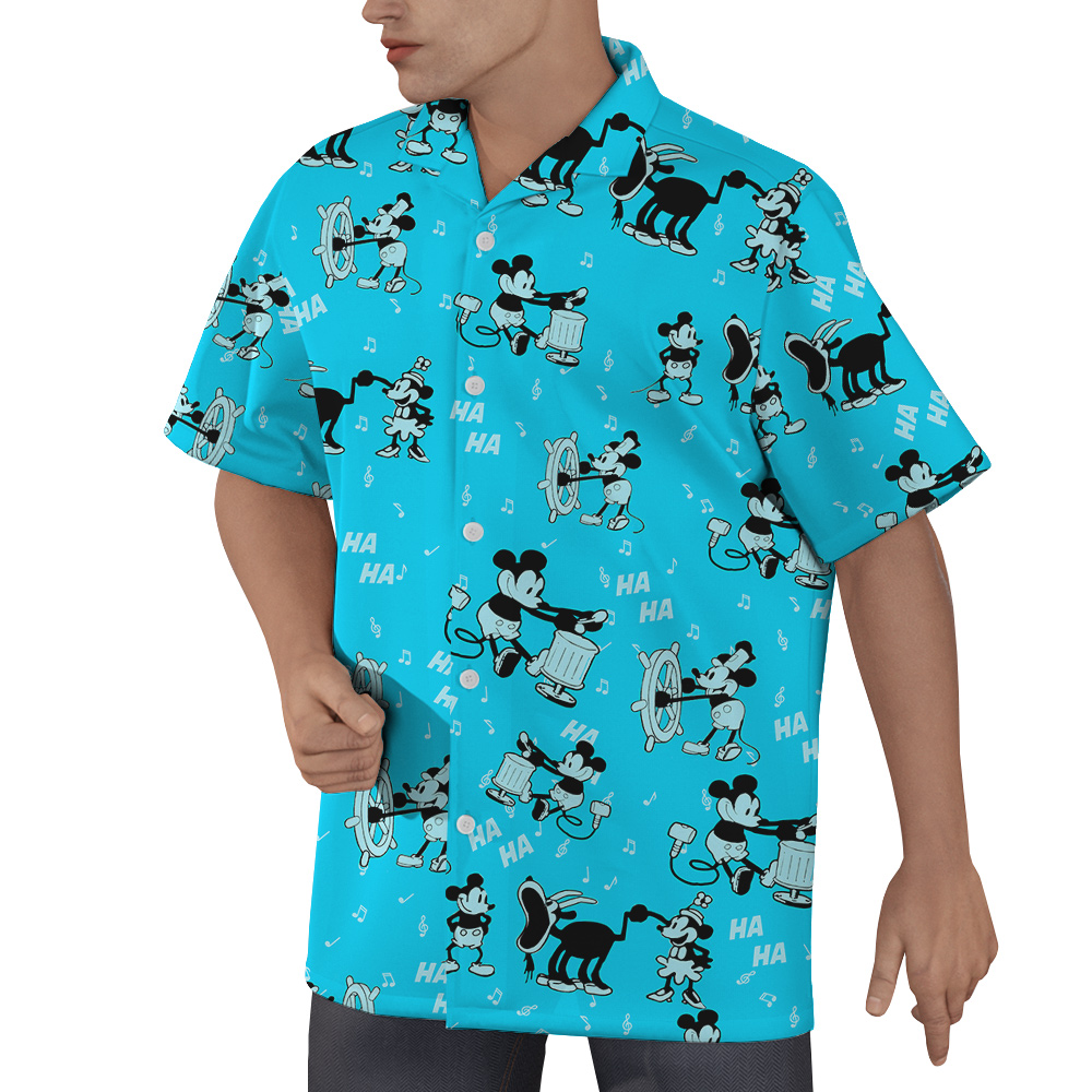 Classic Steamboat Willie Mickey Blue Hawaiian Shirt