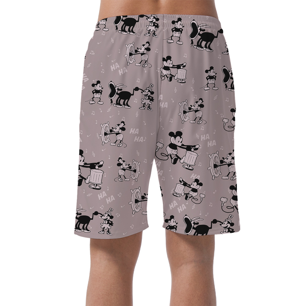 Classic Mickey Steamboat Willie Pink Hawaiian Beach Shorts For Men