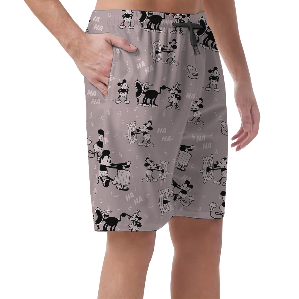 Classic Mickey Steamboat Willie Pink Hawaiian Beach Shorts For Men