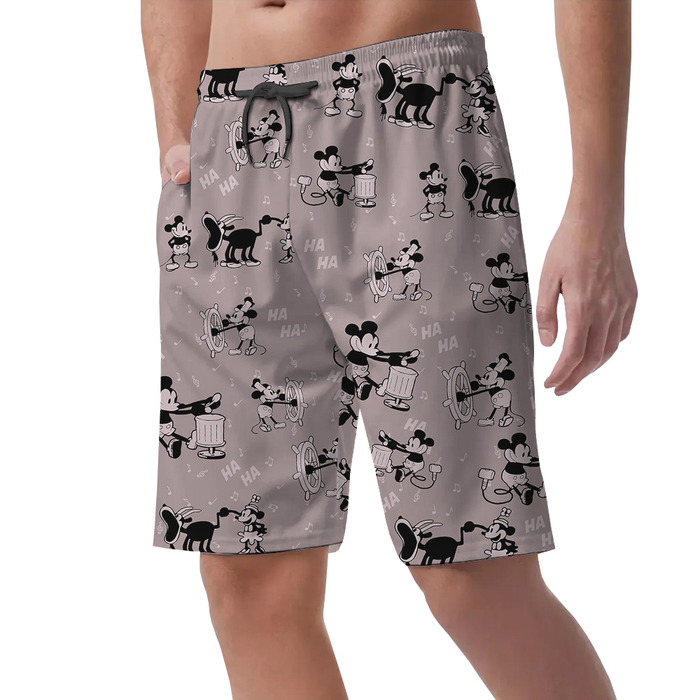 Classic Mickey Steamboat Willie Pink Hawaiian Beach Shorts For Men