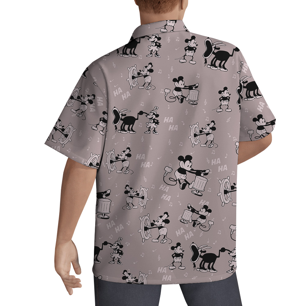 Vintage Steamboat Willie Mickey Pink Hawaiian Button Up Shirt