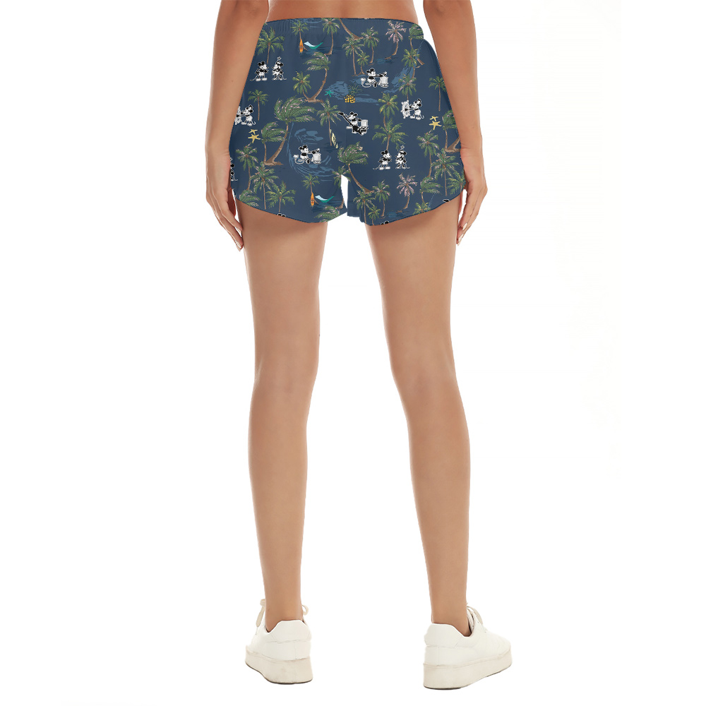 Cute Mickey Steamboat Willie Tropical Palm Tree Summer Beach Shorts For Women
