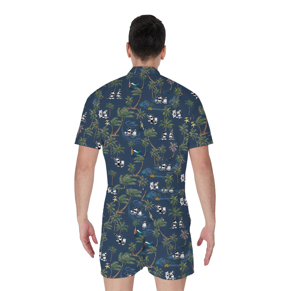 Tropical Mickey Steamboat Willie Navy Men's Hawaiian Romper