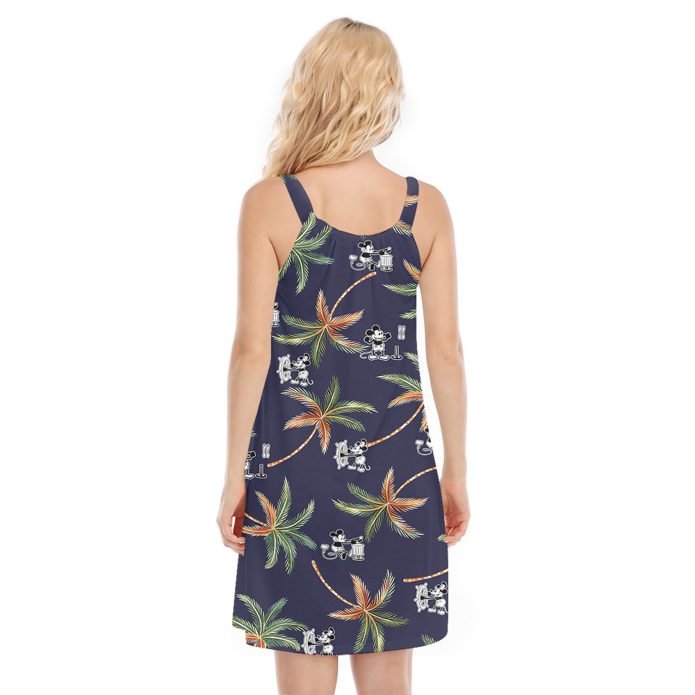 Cute Mickey Steamboat Willie Tropical Palm Tree Navy Hawaiian Cami Dress