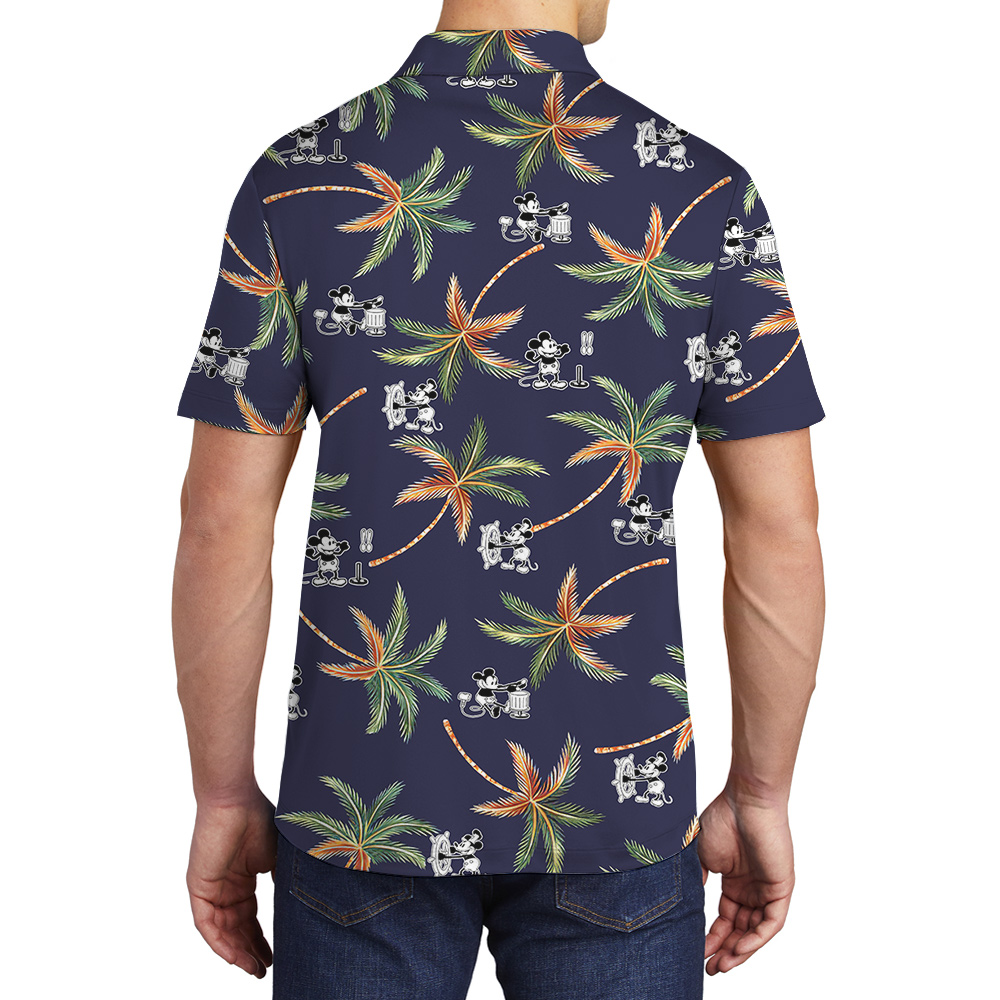 Cute Steamboat Willie Mickey Tropical Navy Hawaiian Polo Shirt