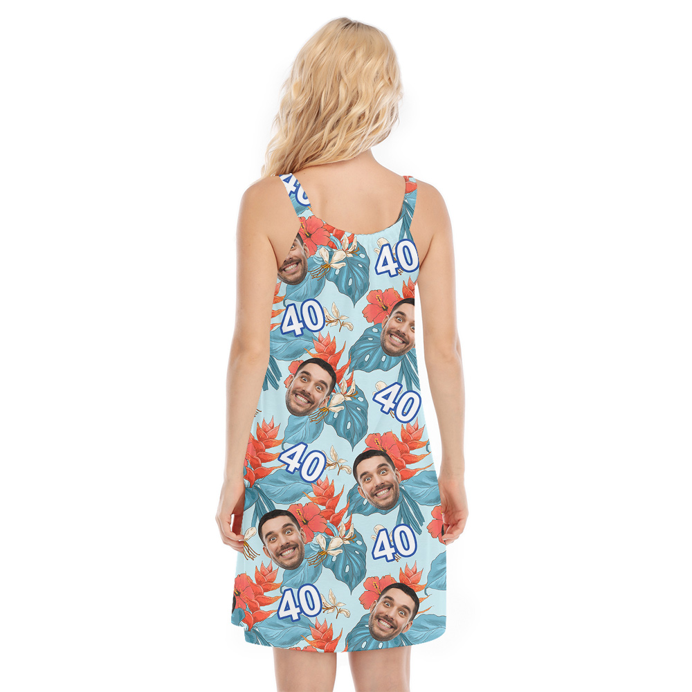 Custom Face and Age Funny Blue Birthday Hawaiian Cami Dress