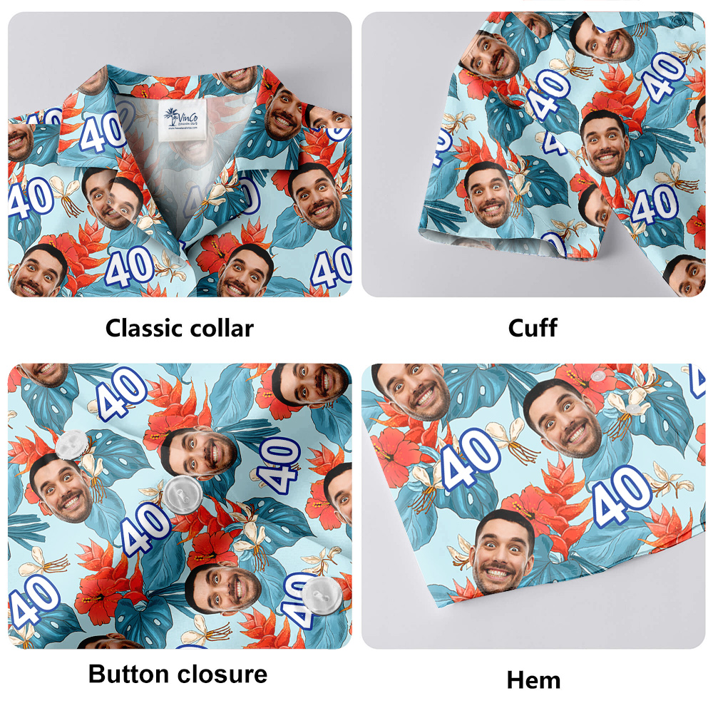 Funny Blue Birthday Aloha Shirt for Men with Face and Age Custom