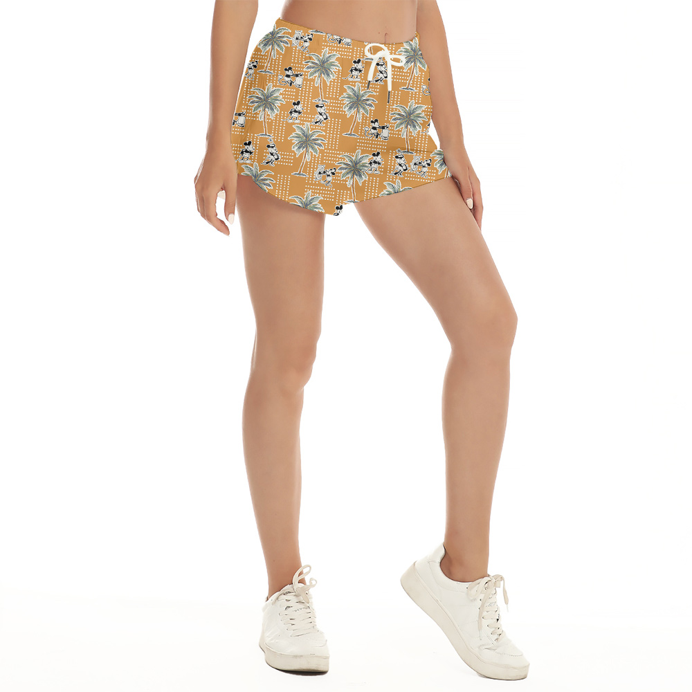 Funny Mickey Steamboat Willie Yellow Vintage Hawaiian Beach Shorts For Women