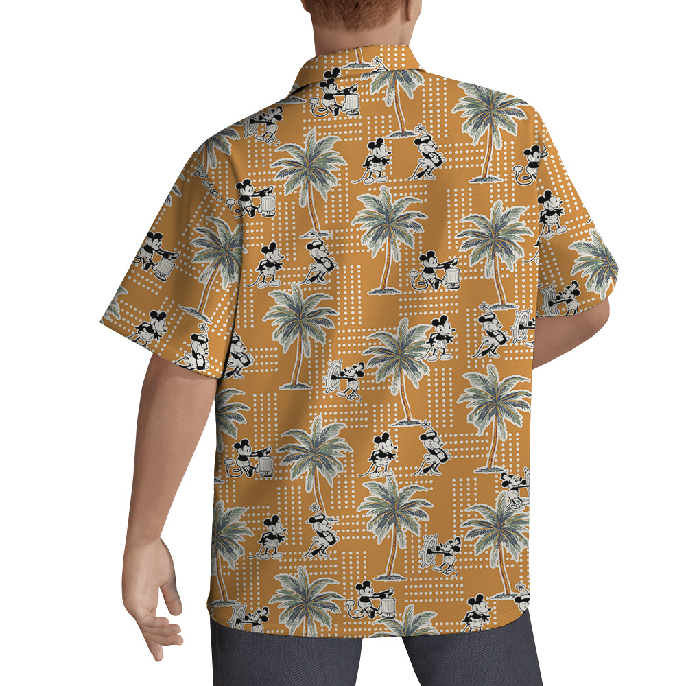 Steamboat Willie Mickey Palm Trees Yellow Vintage Hawaiian Shirt