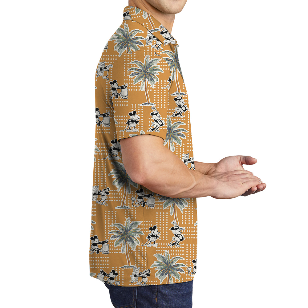 Funny Mickey Mouse Tropical Palm Trees Yellow Hawaiian Polo Shirt