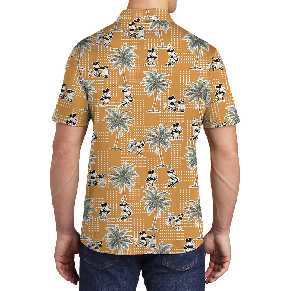 Funny Mickey Mouse Tropical Palm Trees Yellow Hawaiian Polo Shirt