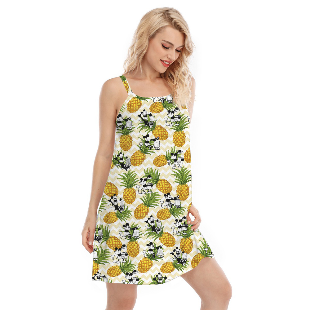 Tropical Pineapple Mickey Steamboat Willie Aloha Dress For Women