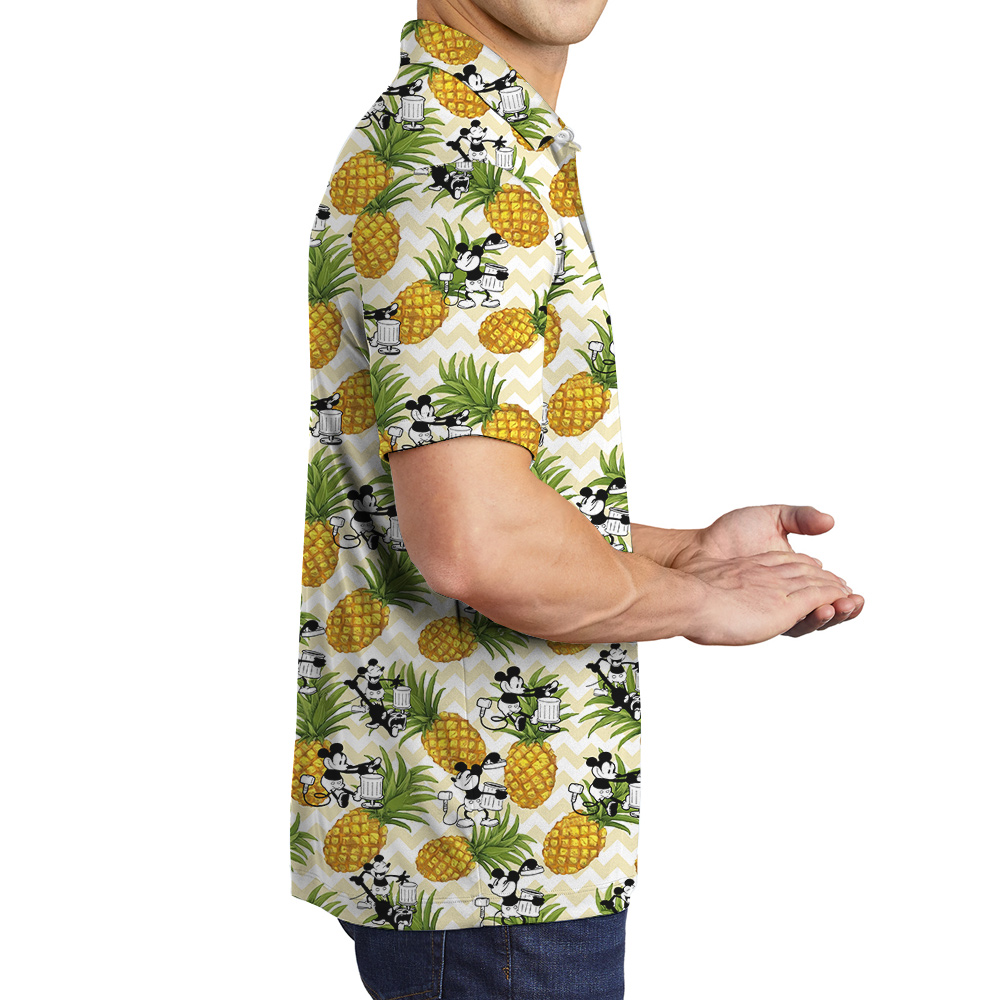 Cute Mickey Steamboat Willie Yellow Pineapple Hawaiian Polo Shirt